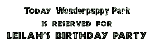 Today, Wonderpuppy Park reserved for Leilah's bday!